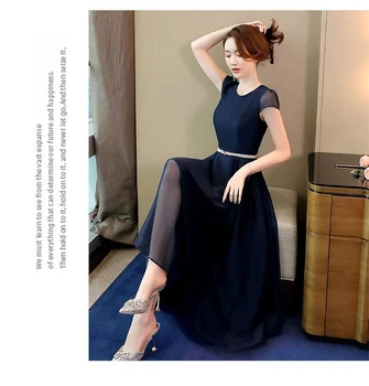 Elegantiškas, Vidutinio ilgio Šifono Trumpas rankovėmis Suknelė su Perlų Diržo Rodo Plonas Ponios Temperamentas Švelnus Vėjo Šifono-line Suknelė