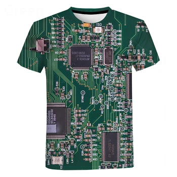 Elektroninių Hip-Hop, T-Marškinėliai, vyriški 3D Staklės Spausdinami Elektroninės Plokštės Dizaino T-Shirt Vasaros Harajuku Stilius Trumpas Sleev
