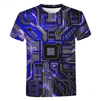 Elektroninių Hip-Hop, T-Marškinėliai, vyriški 3D Staklės Spausdinami Elektroninės Plokštės Dizaino T-Shirt Vasaros Harajuku Stilius Trumpas Sleev