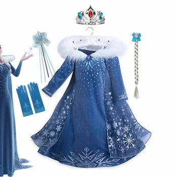 Elsa Žiemos Cosplay Kostiumas Mergaitėms Princesė Šalis Karalienė Elsa Suknelė Vaikai Karnavalas Aksomo Frocks Drabužiai