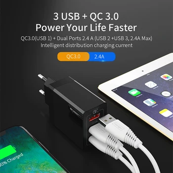 Essager 30W Greitai Įkrauti 3.0 USB Įkroviklis QC3.0 QC Greitas Įkroviklis Multi Plug Sienos Mobiliojo Telefono Įkroviklį 