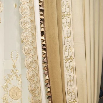 Europos aukščiausios klasės šviesiai rudos flanelė užuolaidų prabangus gyvenamasis kambarys su smėlio spalvos, siuvinėta villa miegamasis atspalvį pritaikymas savo reikmėms