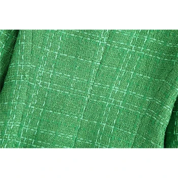 Evfer Moterų Mados Za Dvigubo Breasted Vilnonių Žalias Švarkas Outwear Elegantiškos Ledi Atsitiktinis Ilgomis Rankovėmis Pledas Tekstūros Striukė