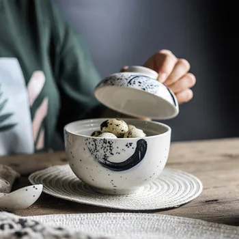 FANCITYJapanese stiliaus keramikos, rankomis dažyti troškinys taurės, paukščio lizdą, desertas, virtos kiaušinių puodą sriubos dubenėlį, desertinės taurės su dangčiu,