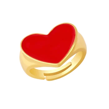 FLOLA Vario Širdies Žiedai Moterims Spalvinga Auksą, Padengtą Atidaryti Emalio Žiedas Mielas bižuterijos rigm10