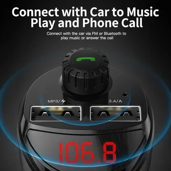 FM Siųstuvas Bluetooth Automobilio Audio MP3 Grotuvas TF Kortelė Automobilinis 3.4 Dual USB Įkroviklis Automobilinis Telefono Kroviklis, Telefono