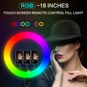 Foto Studija 18 colių RGB Šviesos Žiedas su Trikoju 45cm LED Selfie Žiedas Lempos Fotografijos Žiburiai 