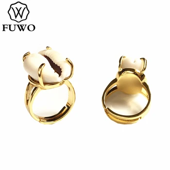 FUWO Gamtos Cowrie Žiedas Su Aukso Žalvario Užpildyti Minimalistinio Dizaino Raw Seashell Žiedas Moterims, Dovana, Reguliuojamo Dydžio RG501