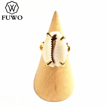 FUWO Gamtos Cowrie Žiedas Su Aukso Žalvario Užpildyti Minimalistinio Dizaino Raw Seashell Žiedas Moterims, Dovana, Reguliuojamo Dydžio RG501
