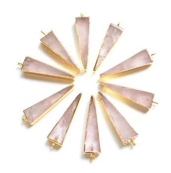 Gamtos Rose kristalų trikampis pakabukas su aukso electroplated kraštai, skirti karoliai