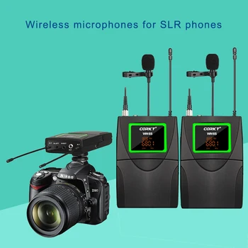 Garso UHF Belaidžio Lavalier Microphone su 16 Pasirenkami Kanalai 50m Asortimentą DSLR Fotoaparatas Interviu Gyvai Įrašyti