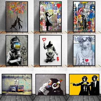 Gatvės Menas Banksy Grafiti Sienos Menas Drobė Paveikslų, Plakatų ir Spausdinimo Cuadros Sienos Menas Nuotraukas, Namų Dekoro (be Rėmelio)