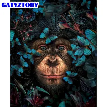 GATYZTORY 60x75cm Tapybos Skaičius Drobės Tapybos Gyvūnų Plakatai Šimpanzė Drugelis Sienos paveiksl Namų Dekoro