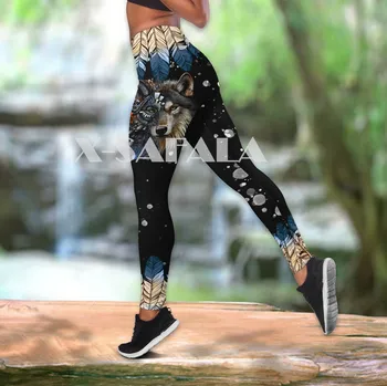 Gimtoji Indijos Vilkas Gyvūnų Meno Dviejų dalių Jogos Rinkinį Moterims 3D Spausdinimo Vest Tuščiaviduriai Iš Bako Viršuje Aukšto Juosmens Legging Vasaros Laisvalaikio Sportas