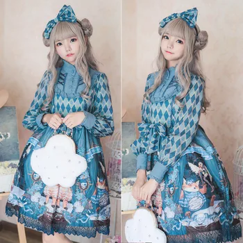 Gotikos japonijos derliaus saldus lolita dress palace nėrinių bowknot stovėti spausdinimo viktorijos suknelė kawaii girl gothic lolita op cos