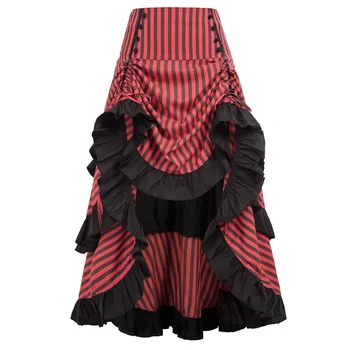 Gotikos sijonai moterų derliaus Dryžuotas Susirinko Steampunk retro elegantiškas steampunk šalies vakarą klubo lankas maxi ilgas, Aukštas-Žemas Sijonas