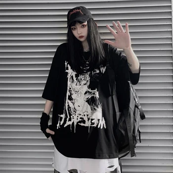Gotikos Tamsiai Y2k trumparankoviai marškinėliai Moteriška Lady T-shirt Prarasti Harajuku Retro Viršuje Kawaii Anime Grafinis T-shirt Viršų