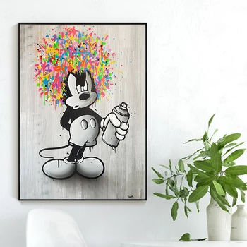 Grafiti Meno Kūrybos Juoda ir Balta Animacinių filmų Mickey Mouse Drobės Plakatas ir Spausdina Sienos Menas Nuotraukas Kambarį Dekoro