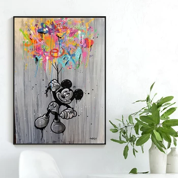 Grafiti Meno Kūrybos Juoda ir Balta Animacinių filmų Mickey Mouse Drobės Plakatas ir Spausdina Sienos Menas Nuotraukas Kambarį Dekoro