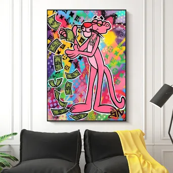 Grafiti Meno Pink Panther Drobės Tapybos Spalvingų Plakatų ir grafikos Cuadros Wall Street Art Nuotraukų Kambarį Dekoro