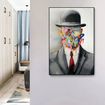 Grafiti Meno Portreto Tapyba ant Drobės, Plakatų ir grafikos Gatvės Sienos Meno Džentelmenas su Skrybėlę Nuotraukos Kambarį Cuadros