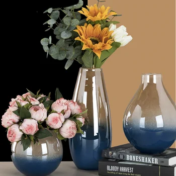 Gražus prabanga spalvos gradientas meno vaza Išskirtinį kambarį dekoruoti aukso mėlyno stiklo vazos, papuošalai