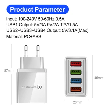 Greitai Įkrauti 4.0 USB Įkroviklis Universalus 4 Port Greito Įkrovimo ES MUMS Prijunkite Maitinimo Adapteris, Skirtas 