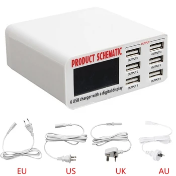Greitas Įkroviklis, ES/JAV/UK Plug 6A 6 USB Prievado, Greitas Įkroviklis HUB Sienos Įkrovimo Adapteris LCD Ekranas