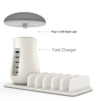 Greito įkrovimo pagrindo grybo formos LED lempos multi 5-port lizdą, saugumo tablet multi USB įkroviklis stotis mobiliųjų telefonų kroviklį