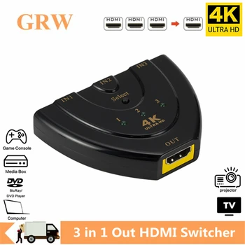 GRWIBEOU HDMI Switcher HDMI Splitter 3 Uostus, Mini 4K*2K Jungiklis Konverteris, 1080P DVD HDTV PC Projektorius 3 in 1 out Port Hub