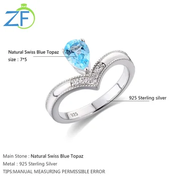 GZ ZONGFA Klasikinis Sidabro Gamtos Mėlynas Topazas Mados Kristalų Vestuvių & Šalies Moterų 925 Sidabro Papuošalai Žiedas
