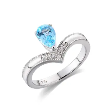 GZ ZONGFA Klasikinis Sidabro Gamtos Mėlynas Topazas Mados Kristalų Vestuvių & Šalies Moterų 925 Sidabro Papuošalai Žiedas