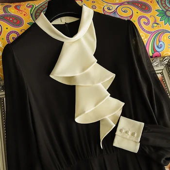 HANZANGL Naujų Rudens Moterų Suknelė 2020 M. Aukštos klasės Temperamentas Juosmens, Plonas Juodos ilgomis Rankovėmis Office Suknelė moteriški Drabužiai