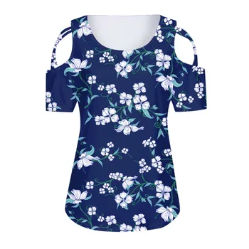 Harajuku Gėlių Spausdinti Marškinėliai Moterims Atsitiktinis Trumpas Rankovės O-kaklo Laisvus Marškinėlius 2021 M. Vasarą Tuščiaviduriai Iš Viršūnės Camisetas Mujer #T2P