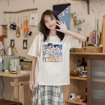 Harajuku Marškinėlius Animacinių Filmų Saldus Mergaičių Japonijos Streetwear Įdomus Balta Kawaii Atsitiktinis Viršūnes Ulzzang Derliaus Laisvi Vasarą Moterys T-Shir