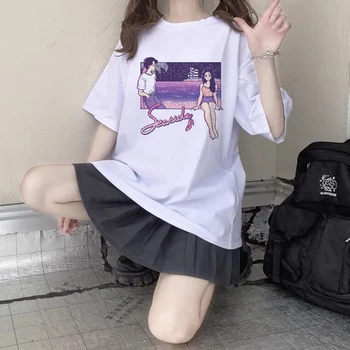 Harajuku Marškinėlius Animacinių Filmų Saldus Mergaičių Japonijos Streetwear Įdomus Balta Kawaii Atsitiktinis Viršūnes Ulzzang Derliaus Laisvi Vasarą Moterys T-Shir