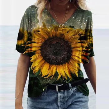 Harajuku Moterų Vasaros Marškinėliai Atsitiktinis Plius Dydis Gėlių Spausdinimo Raundo Kaklo T-shirt Viršūnes Plus Size Laisvas Megztinis Tees Camiseta