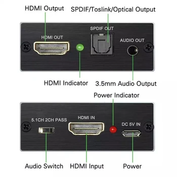 HDMI Conversor de Extrator de Audio Estereo HDMI Para HDMI Optico Toslink SPDIF + 3.5 mm HDMI Adaptador de Divisor de Audio Šviesolaidinių
