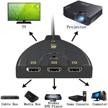 HDMI Jungiklis, Adaptermvp Auksą, Padengtą 3-Port HDMI Switcher,Splitter,Palaiko 