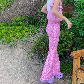 HEYounGIRL Pink Leopard Spausdinti Aukštos Juosmens Džinsai Moterims Y2K Vasaros Mados Atsitiktinis Kelnės Capris Liesas Džinsinio audinio Kelnės Streetwear