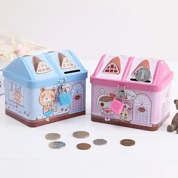 HiMISS Mielas Piggy Bank pinigus Taupyti Pinigus Dėžės Animacinių filmų Geležies Namas alavuotoji skarda Kūrybos Monetos Puodą Fidget Patvarus, Žaislai Vaikams