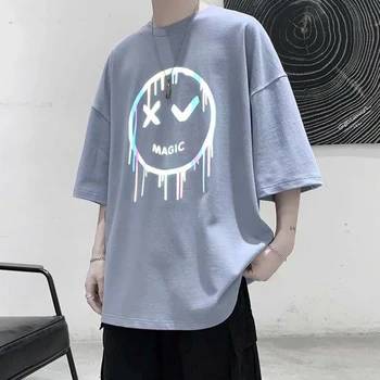 Hip-Hop Marškinėliai vyriški Atspindinti Spalva Veiduką Spausdinti Harajuku Streetwear Šortai Rankovėmis T-shirt Vyrai 2021 M. Vasaros Viršūnes Mens Tee