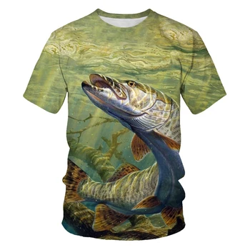 Hip-hop stiliaus 3D spausdinimo trumparankoviai vyrų ir moterų kasdien fotografijos stilius žvejybos 3D atsitiktinis palaidų O-kaklo marškinėliai