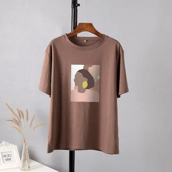Hirsionsan Abstrakčiai Graphic Marškinėliai Moterims 2021 Naujas Estetinis Simbolio, Medvilnės Tees Laisvus Bazinės Trumpas Rankovės Moterų Topai