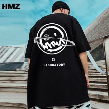 HMZ 2021 Vyrų Marškinėliai Hip-Hop Juoda Streetwear Marškinėlius Šypsena Spausdinti Harajuku Vasaros trumpomis Rankovėmis T-Shirt vatos Pagaliukai Tees Negabaritinių