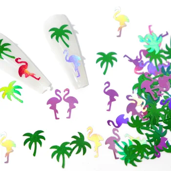 Holografinis Nagų Blizgučiai Blizgančiais Spalvinga Flamingo Palmių Kaktusas Formos Dribsnių lenkijos Manikiūro 3D 