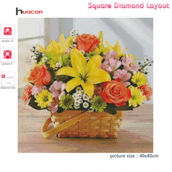 Huacan 5D Diamond Tapybos Vaza Gėlių Kryželiu Visiškai Gręžimo Mozaikos Diamond Siuvinėjimo Krepšelį Cirkonio Nuotraukos Home Art
