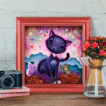 Huacan Diamond Mosaic Embroidery Cat Butterfly 5D Diamond Painting Rhinestones Animal Beaded Pictures Handicraft Home Decor