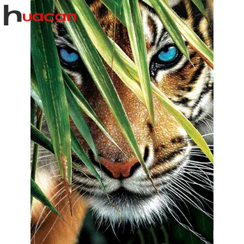 Huacan Diamond Tapybos Tigras Kvadratiniu/Apvalus Naują Atvykimo Gyvūnų Diamond Siuvinėjimo Amato Rinkinys Dekoro Namai
