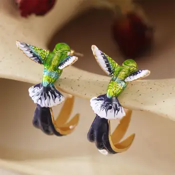 Hummingbird Auskarai Paukščių Formos Pakabukas Kristalų Pakabukas Auskarai Aukso spalvos Auskarai Moterų Vestuvių Priedai